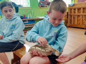 Young boy holding a snake